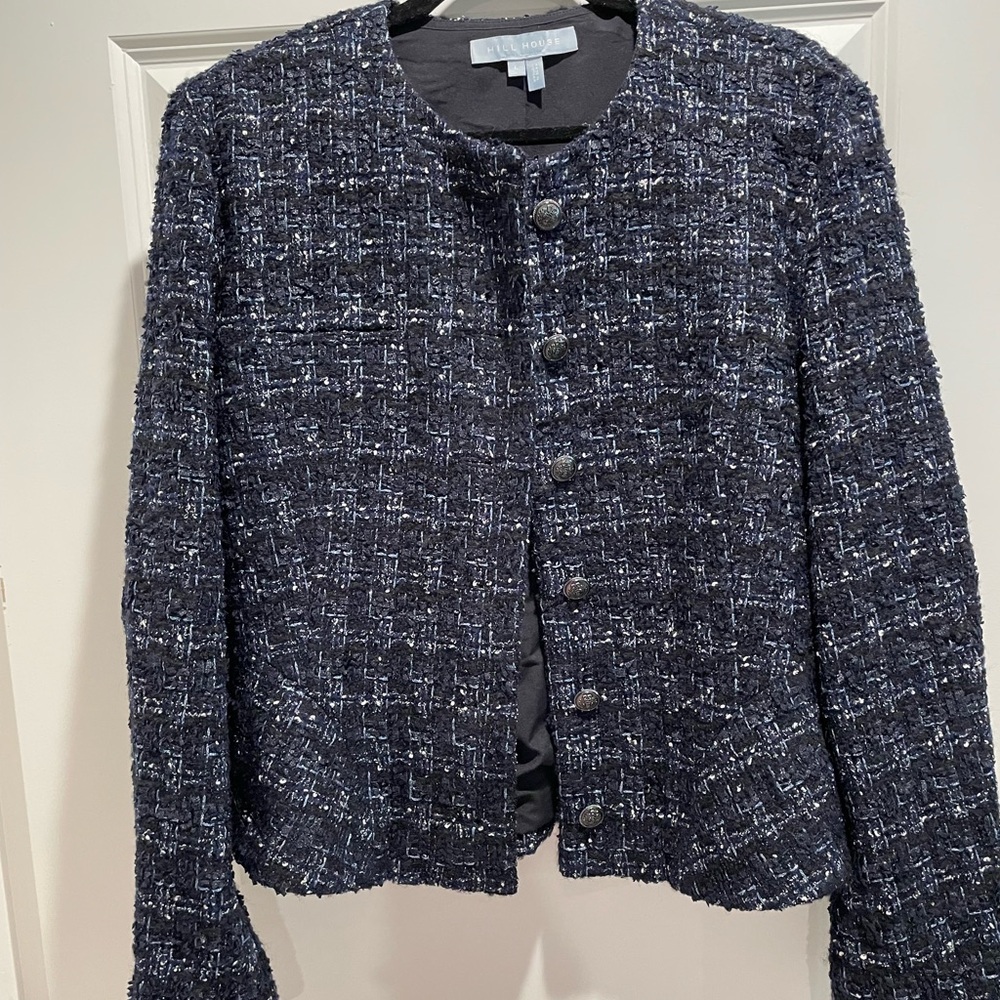 Hill house  Navy Tweed Button-Front Jacket